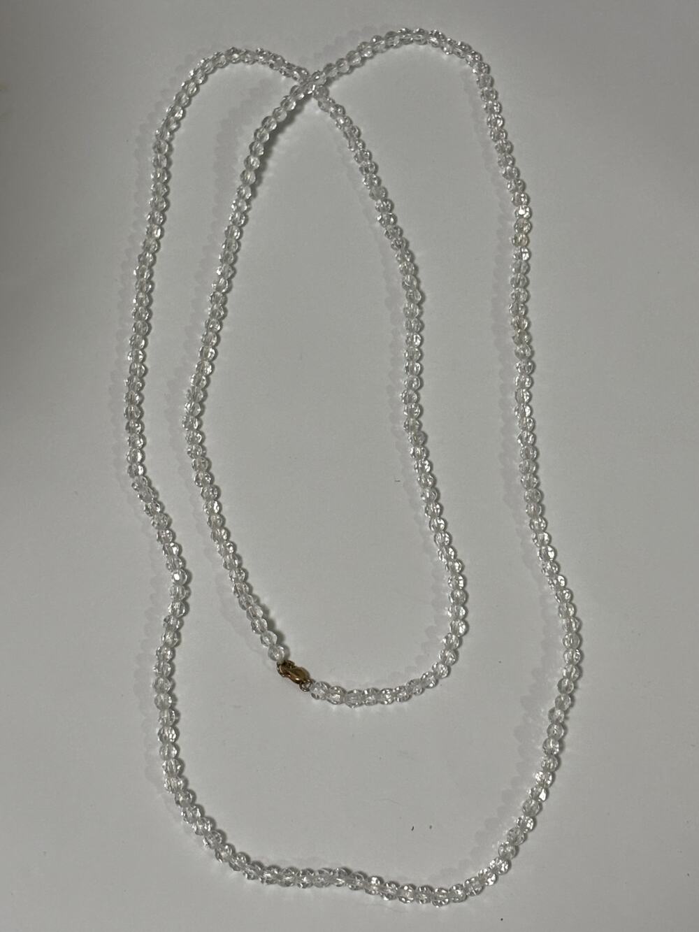 Faceted Rock Crystal Beads Long Necklace Gold Filled Clasp